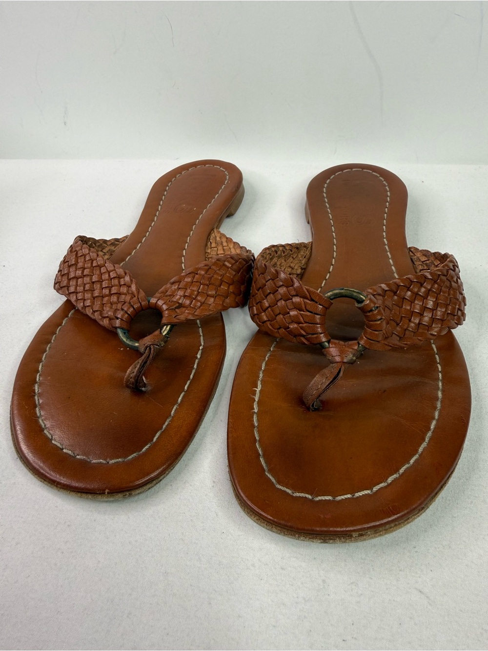 Michael Kors Brown Woven Leather Toe-Ring Sandals